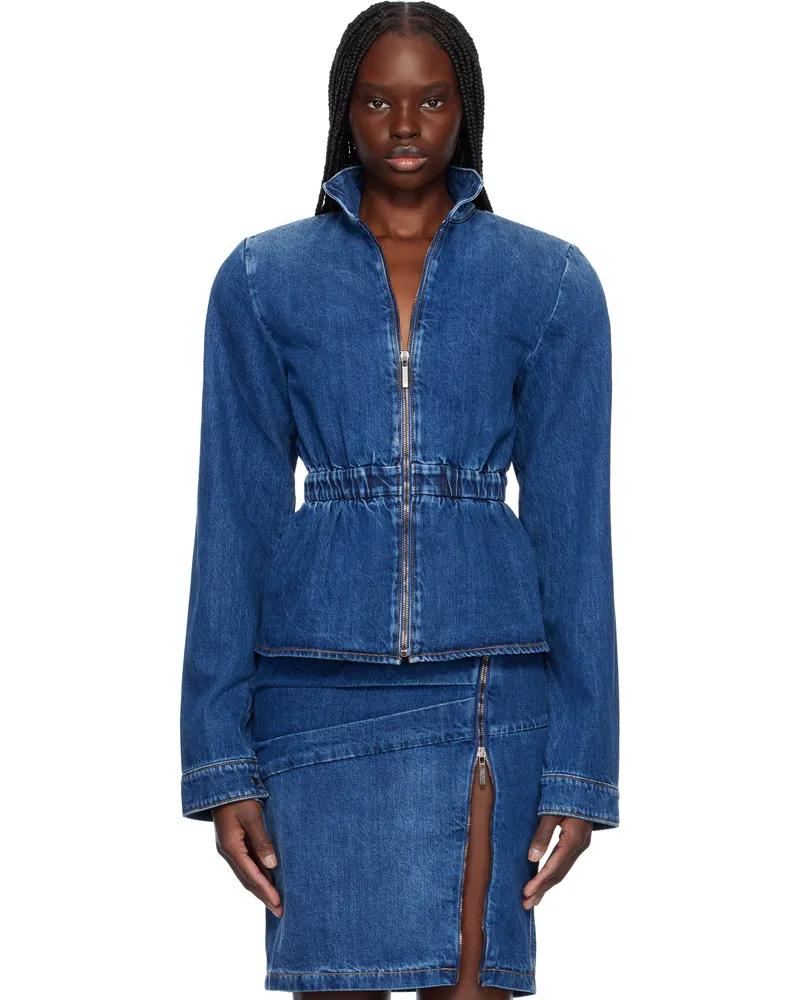 Nensi Dojaka Blue Hayley Peplum Bomber Denim Jacket Blue