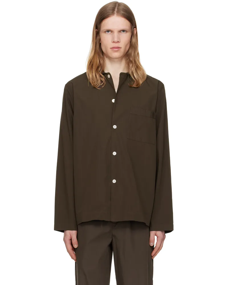 TEKLA Brown Poplin Long-Sleeved Pyjama Shirt Coffee