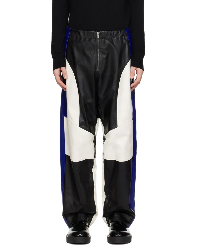 Jil Sander Black & Navy Motocross Leather Pants Black