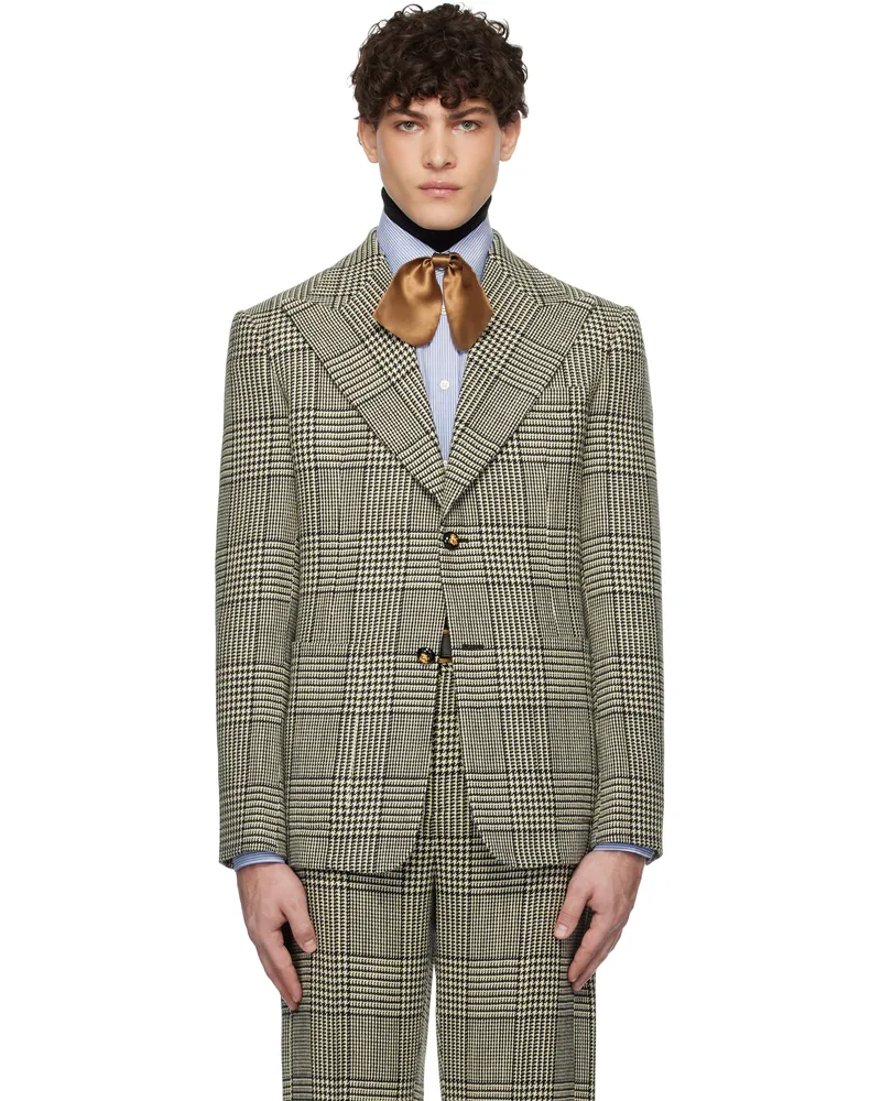 Valentino Garavani Black & Off-White Single-Breasted Wool Blazer Qt9