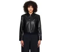 Black Collared Faux-Leather Jacket