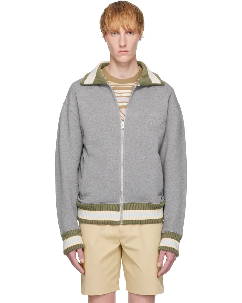 Kitsuné Gray Varsity Zipped Bomber Jacket H131