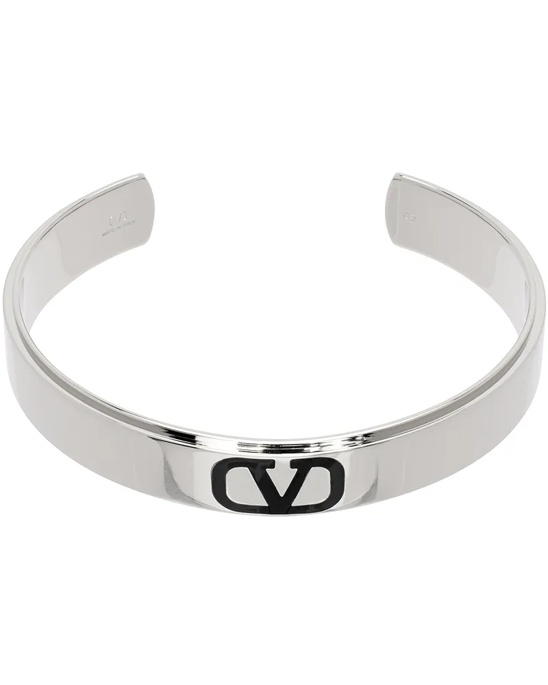 Valentino Garavani Silver & Black VLogo Signature Cuff Bracelet Palladium
