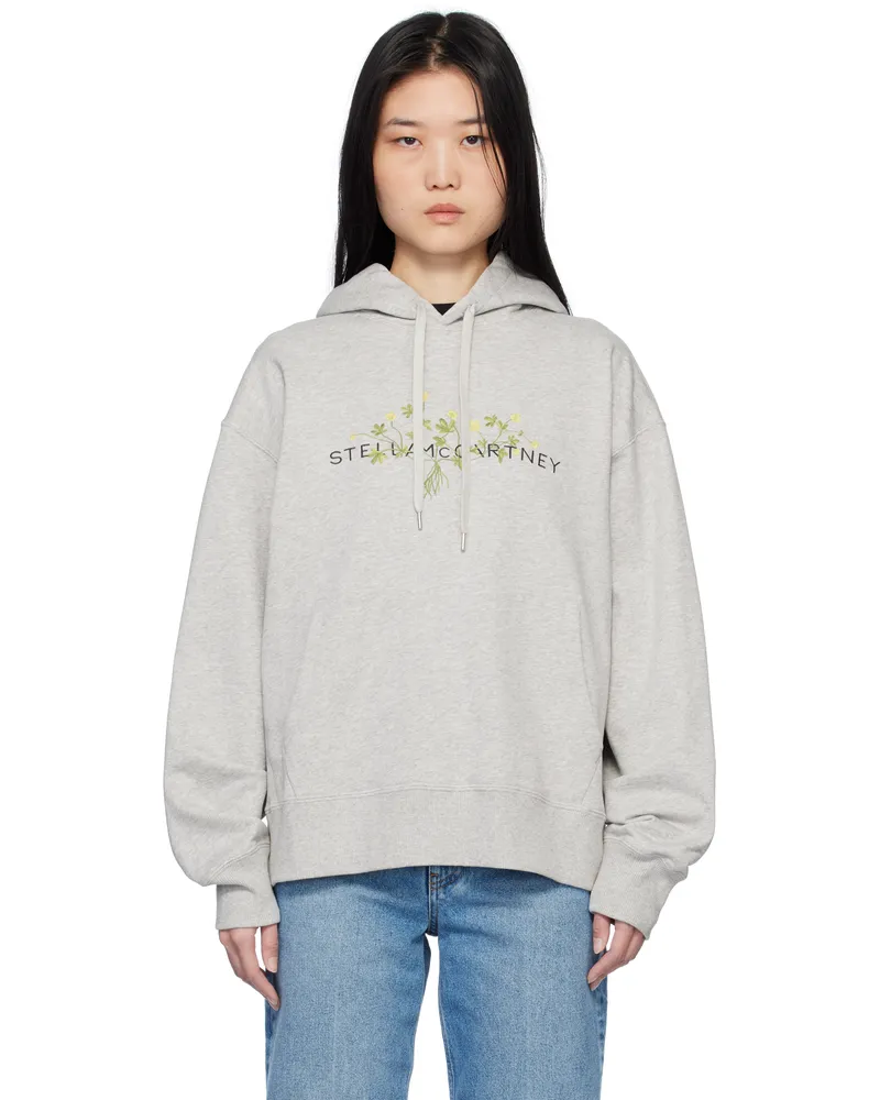 Stella McCartney Gray Floral Embroidered Logo Hoodie 1262