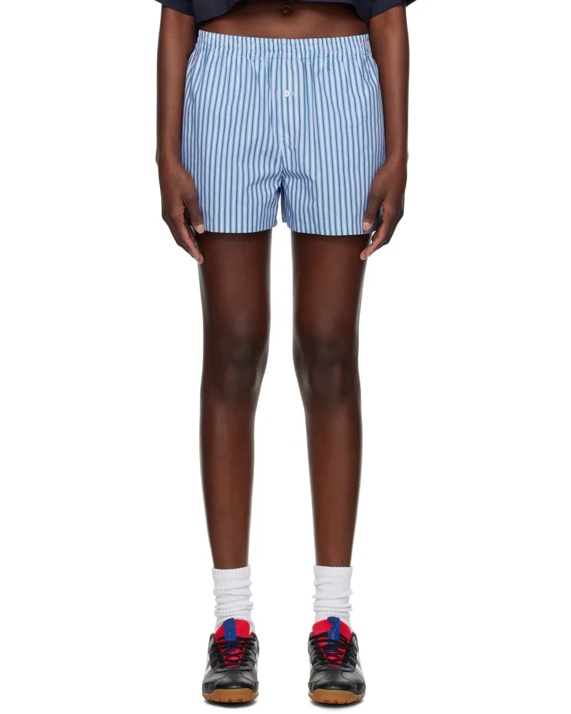 WE 11 DONE Blue Stripe Classic Shorts Blue
