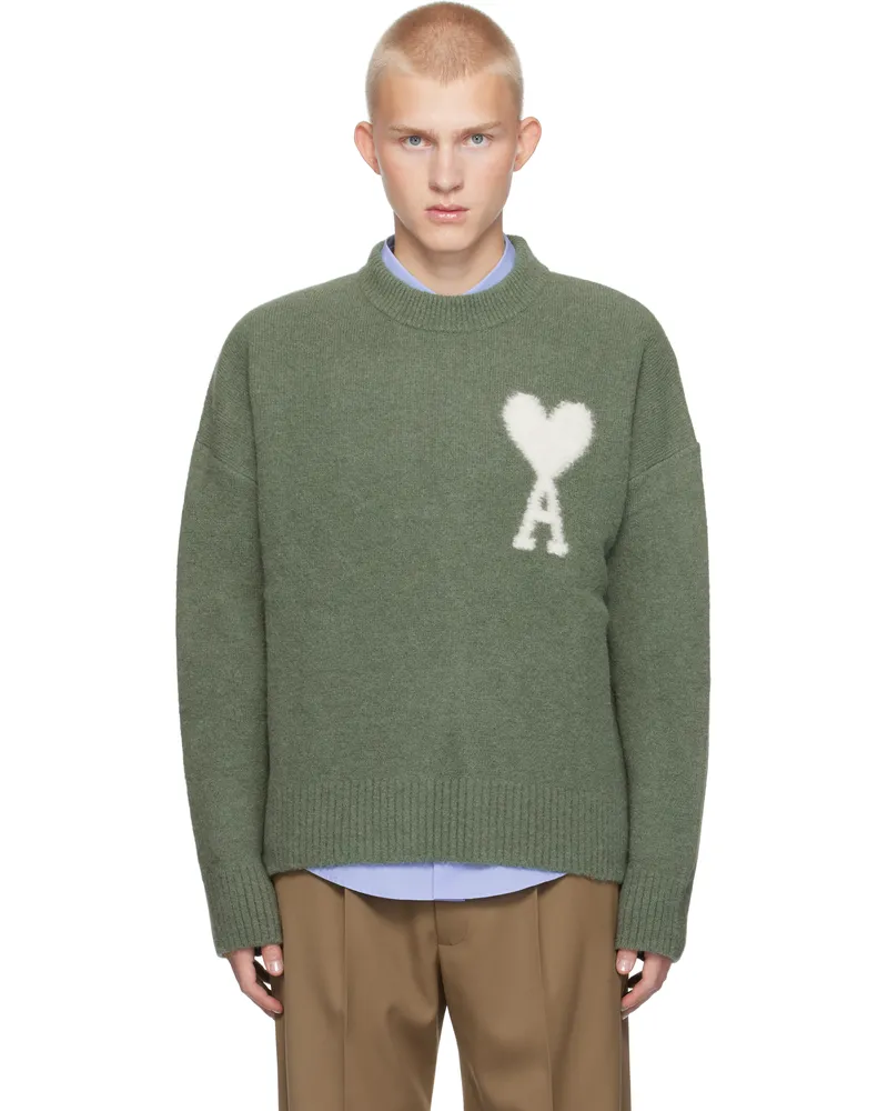 AMI Paris Green Ami de Coeur Crew Neck Sweater Antique