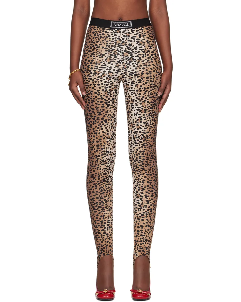 Versace Brown & Black Leopard Stirrup Leggings 5n540-natural+black