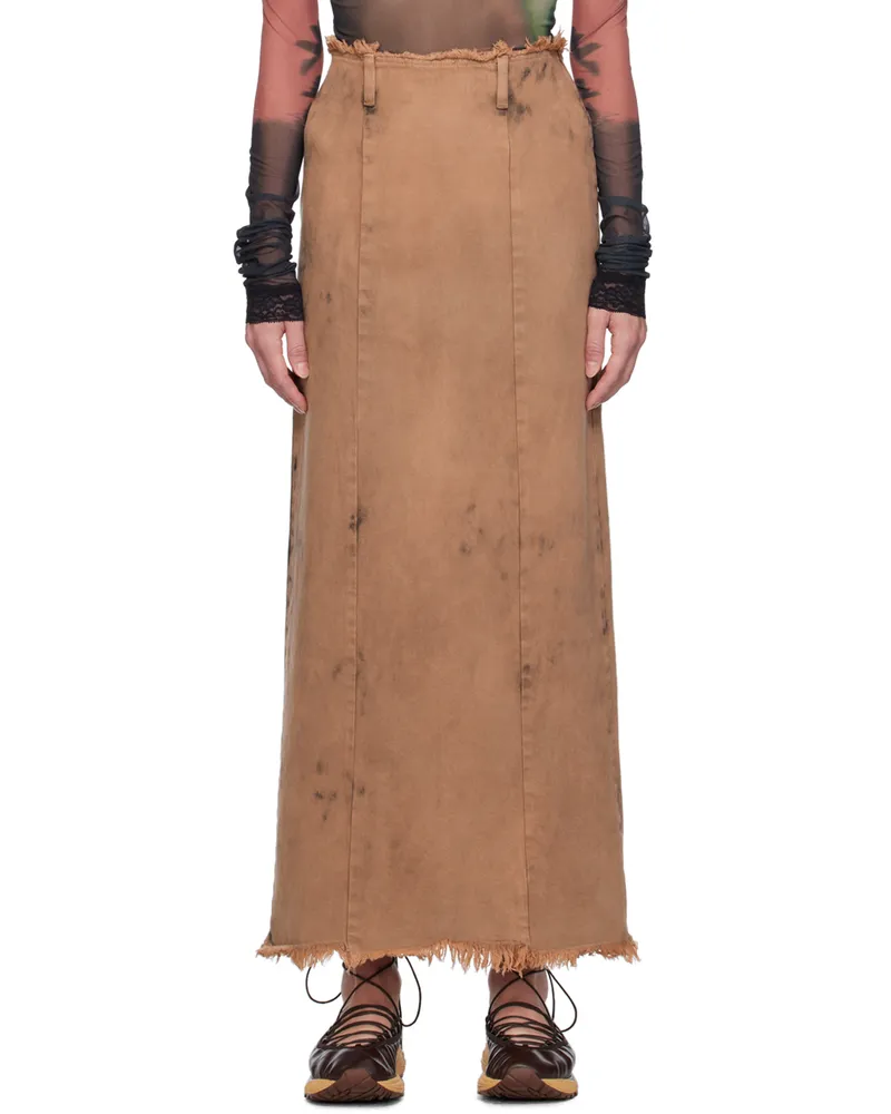 OPEN YY Brown Dyed Denim Maxi Skirt Brown