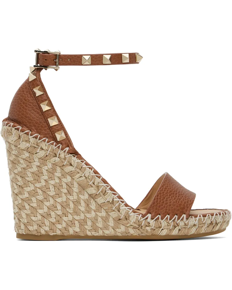 Valentino Garavani Brown Double Rockstud Grainy Calfskin Heeled Sandals 48l