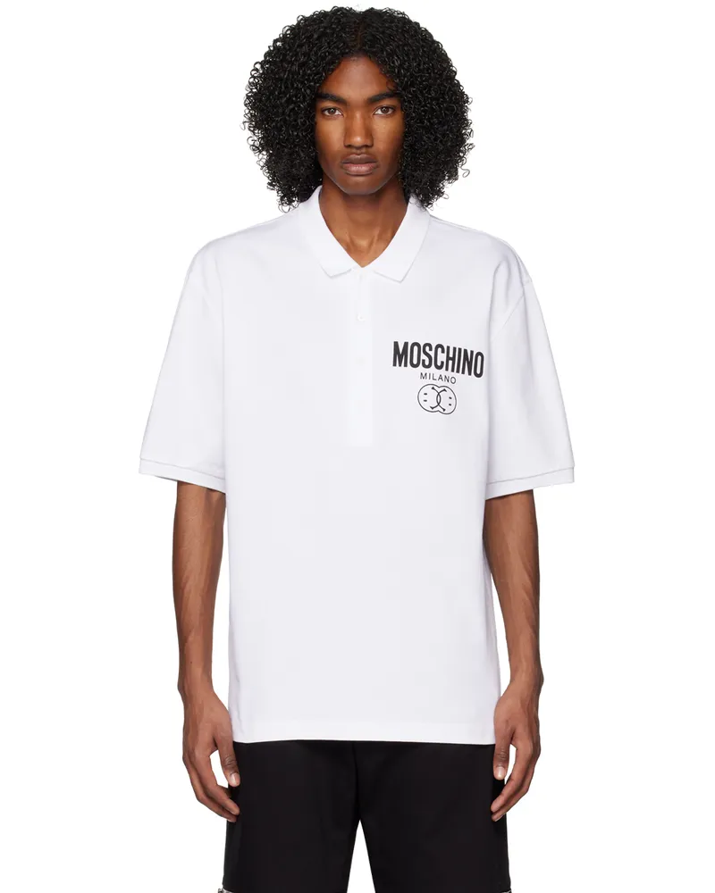 Moschino White Double Smiley Polo A1001
