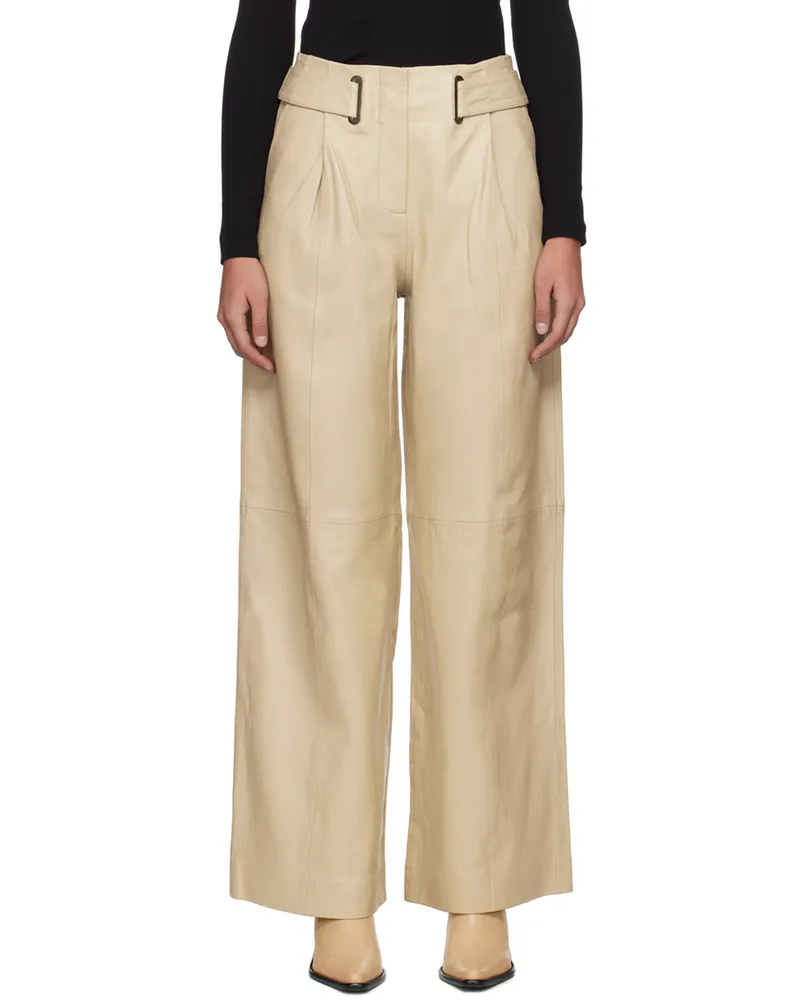 ROTATE Birger Christensen Beige Eyelet Leather Pants 15-1116