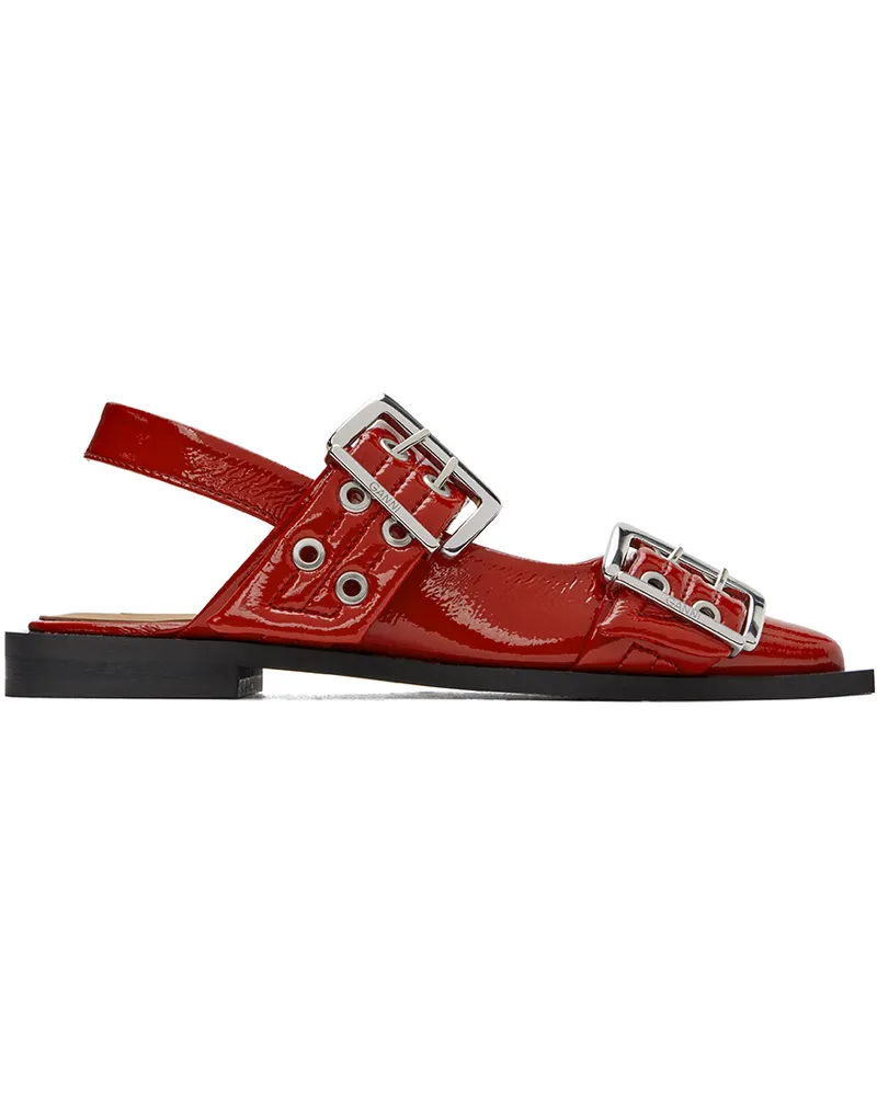 Ganni Red Wide Welt Buckle Ballerina Flats 474