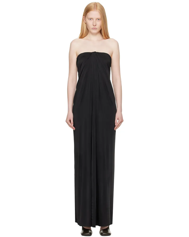 Ferragamo Black Sleeveless Gathered Maxi Dress 002