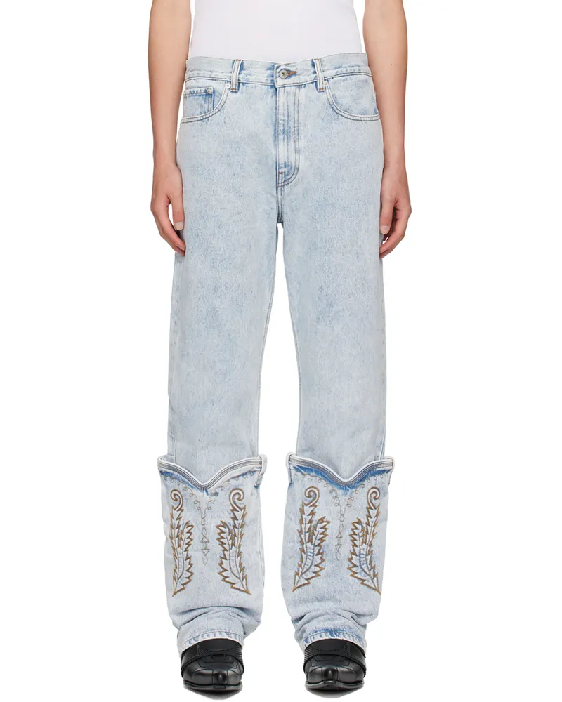 Y/PROJECT SSENSE Exclusive Blue Cowboy Cuff Jeans Ice