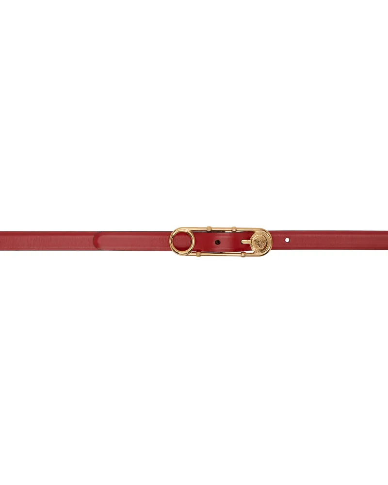 Versace Red Safety Pin Leather Belt 1rb3v-lipstick