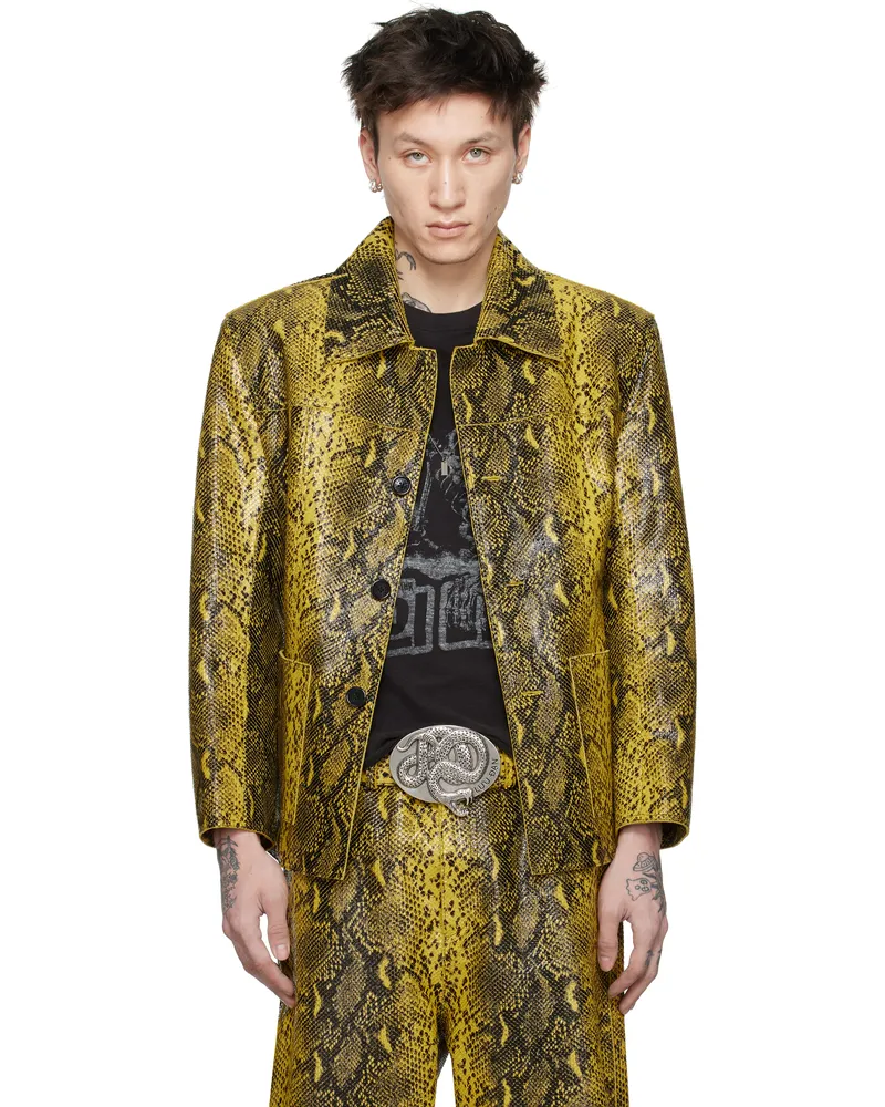 LU'U DAN Black & Yellow 'Year of the Snake' Creep Leather Jacket Jungle