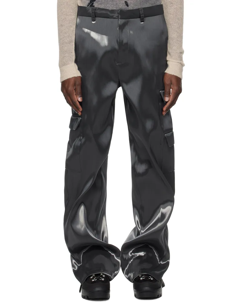Heliot Emil Gray Liquid Metal Cargo Pants Metalic