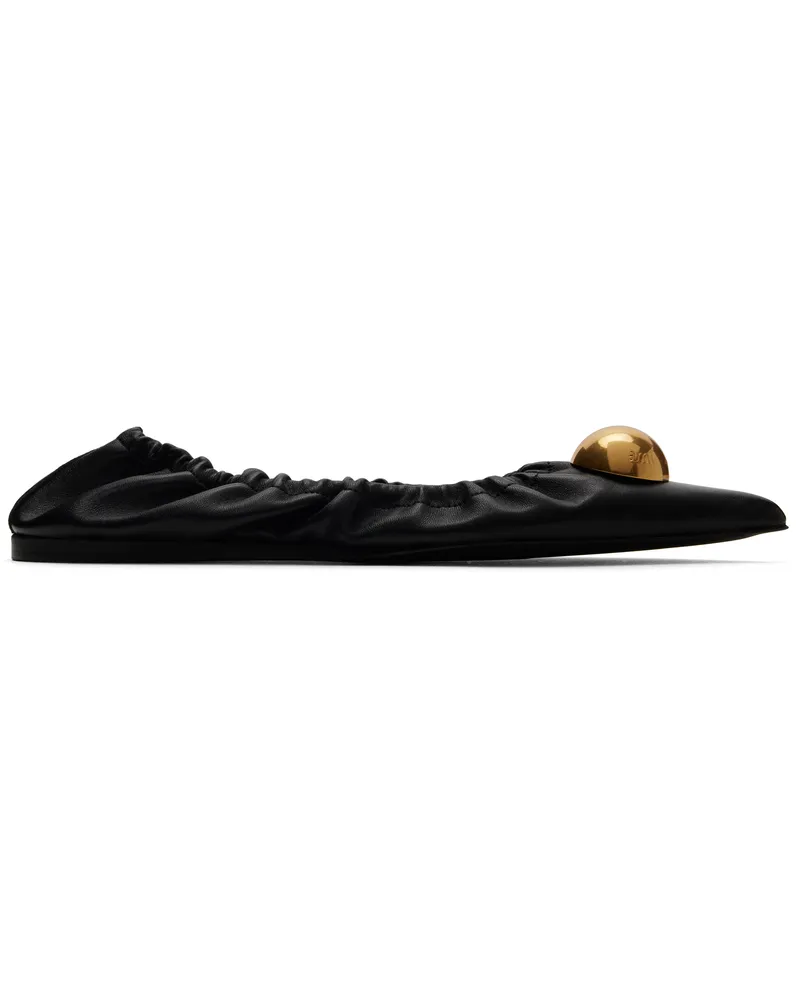 AMI Paris Black Embellished Pointed Toe Ballerina Flats Black
