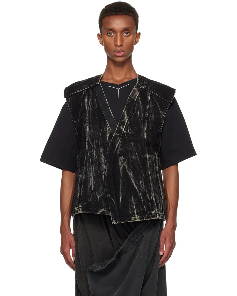 Y/PROJECT Black Vertical Whiskers Velcro Denim Vest