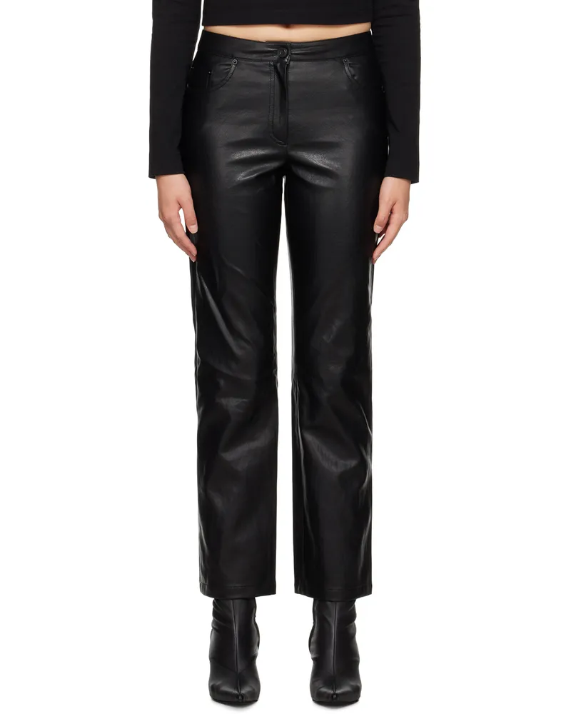 JUUN.J Black Darted Faux-Leather Trousers Black