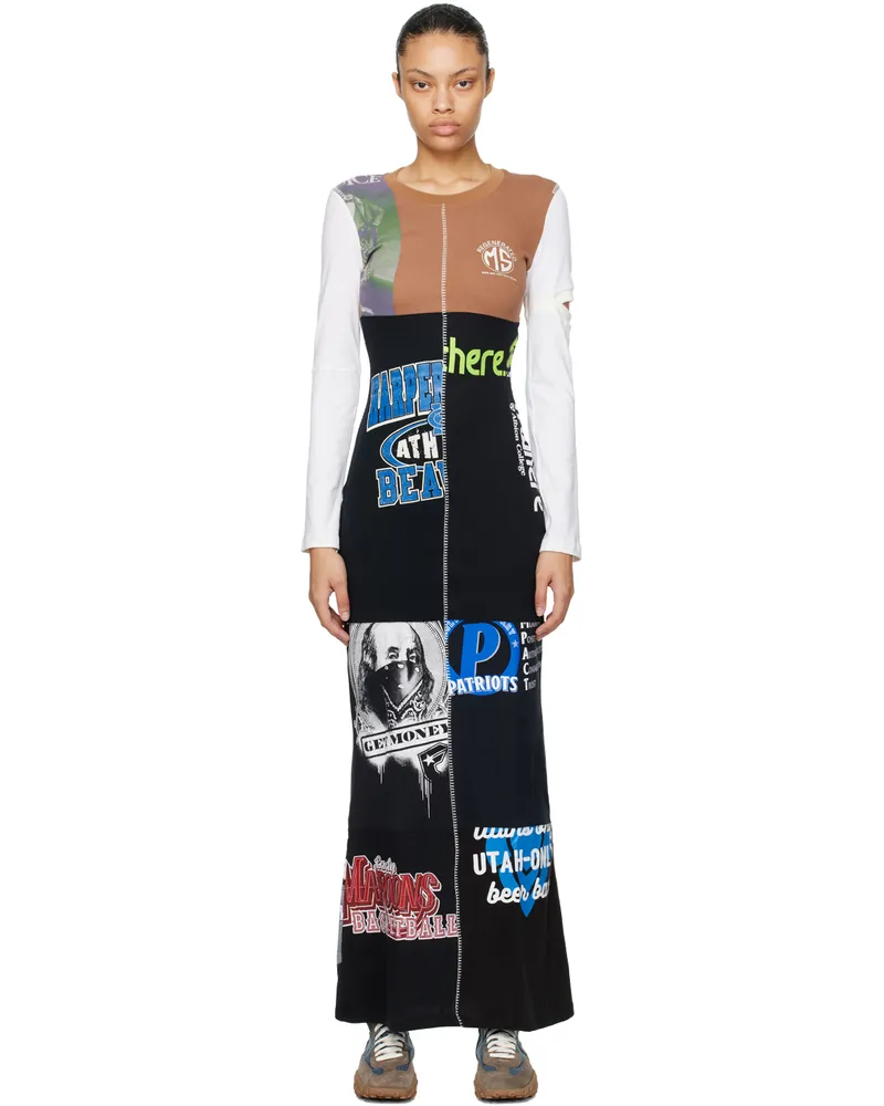 Marine Serre Brown & Black Regenerated Maxi Dress Br51