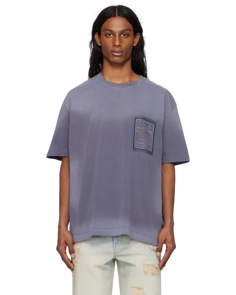 SOLID HOMME Purple Dyed Slogan T-shirt 627v