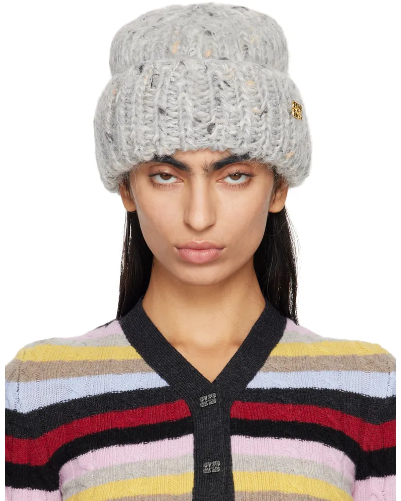 Ganni Gray Chunky Handknit Beanie 921