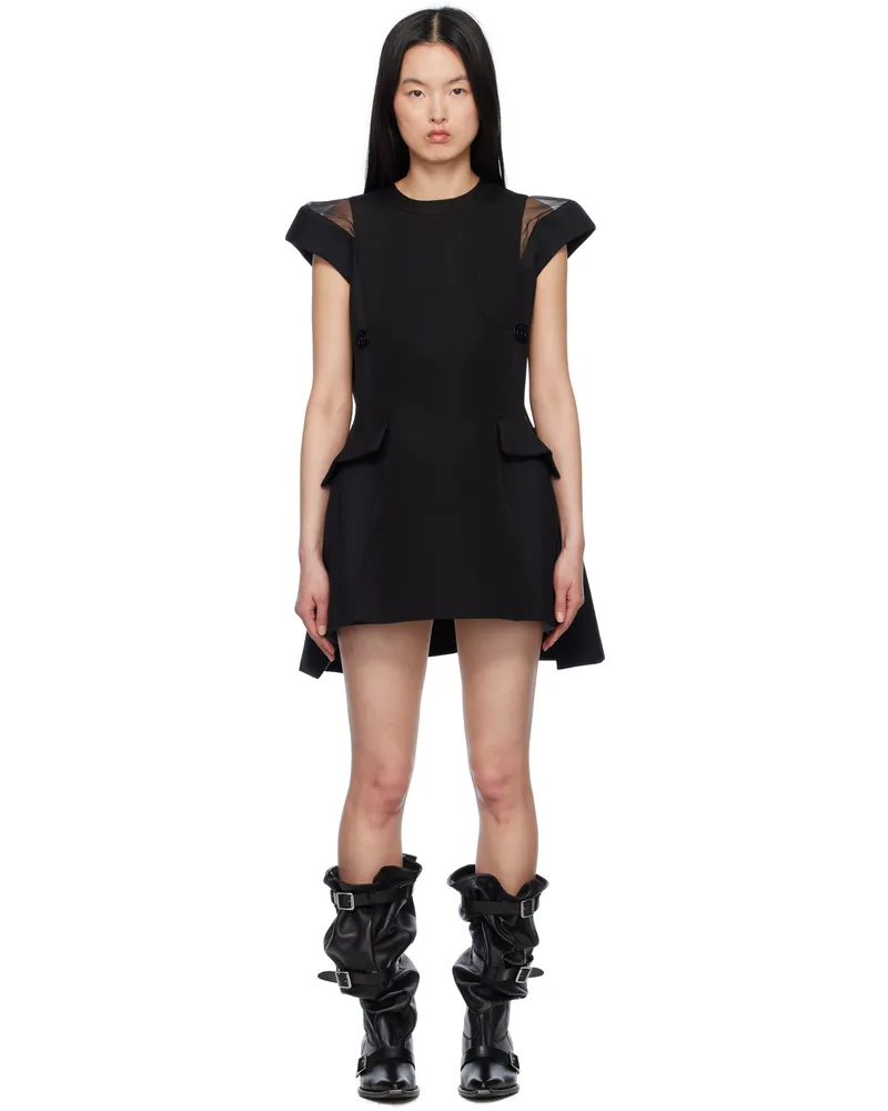Sacai Black Double-Faced Silk Cotton Minidress 001