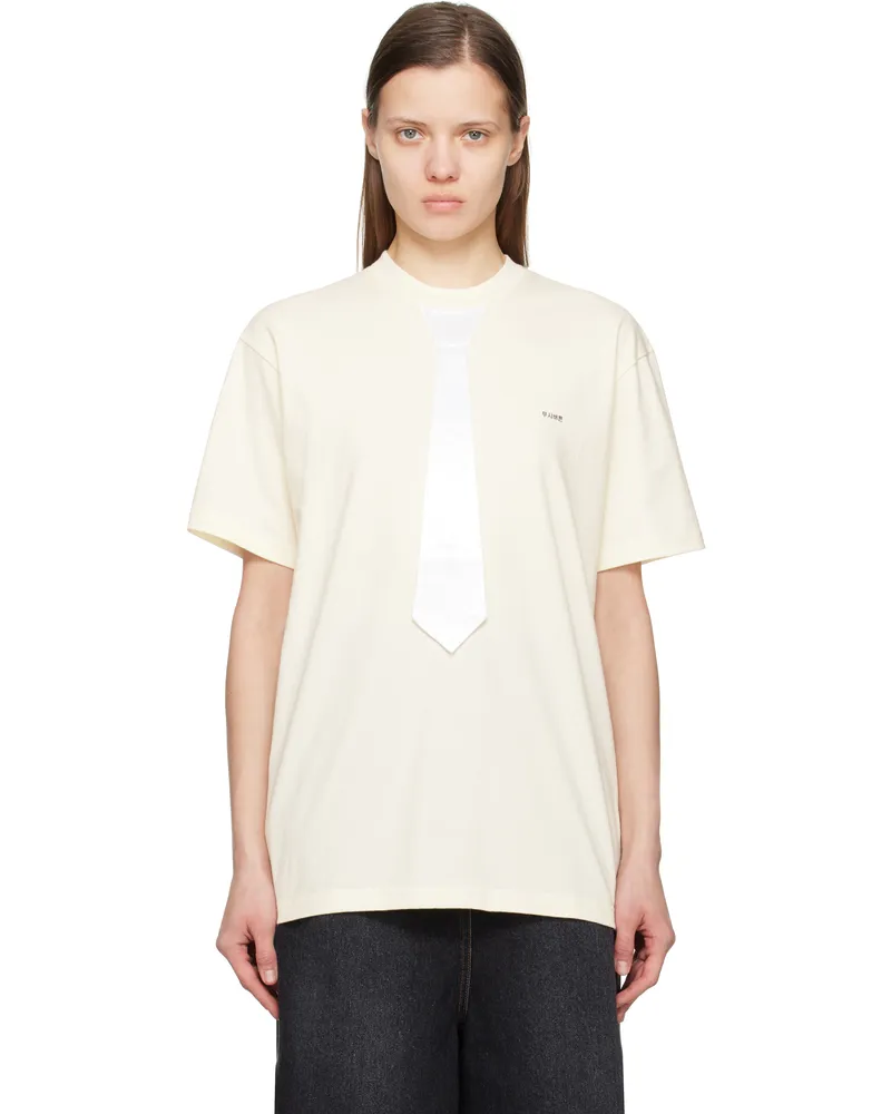 pushBUTTON Off-White Neck Tie T-shirt Ivory