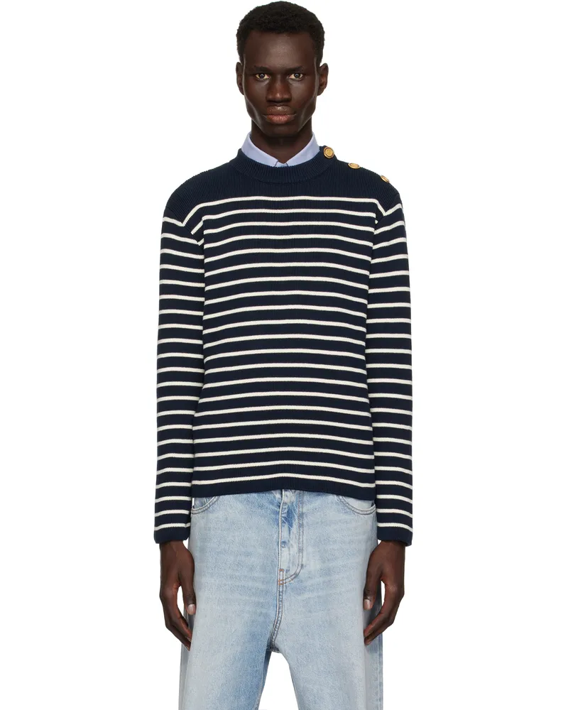 Valentino Garavani Navy & White Striped Sweater Rgx