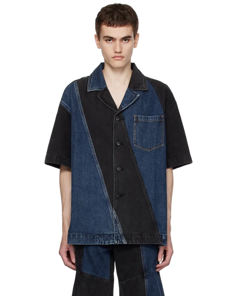 Feng Chen Wang Black & Blue Paneled Denim Shirt Black