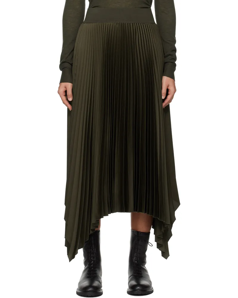 Joseph Khaki Knit Weave Plissé Ade Midi Skirt 1203