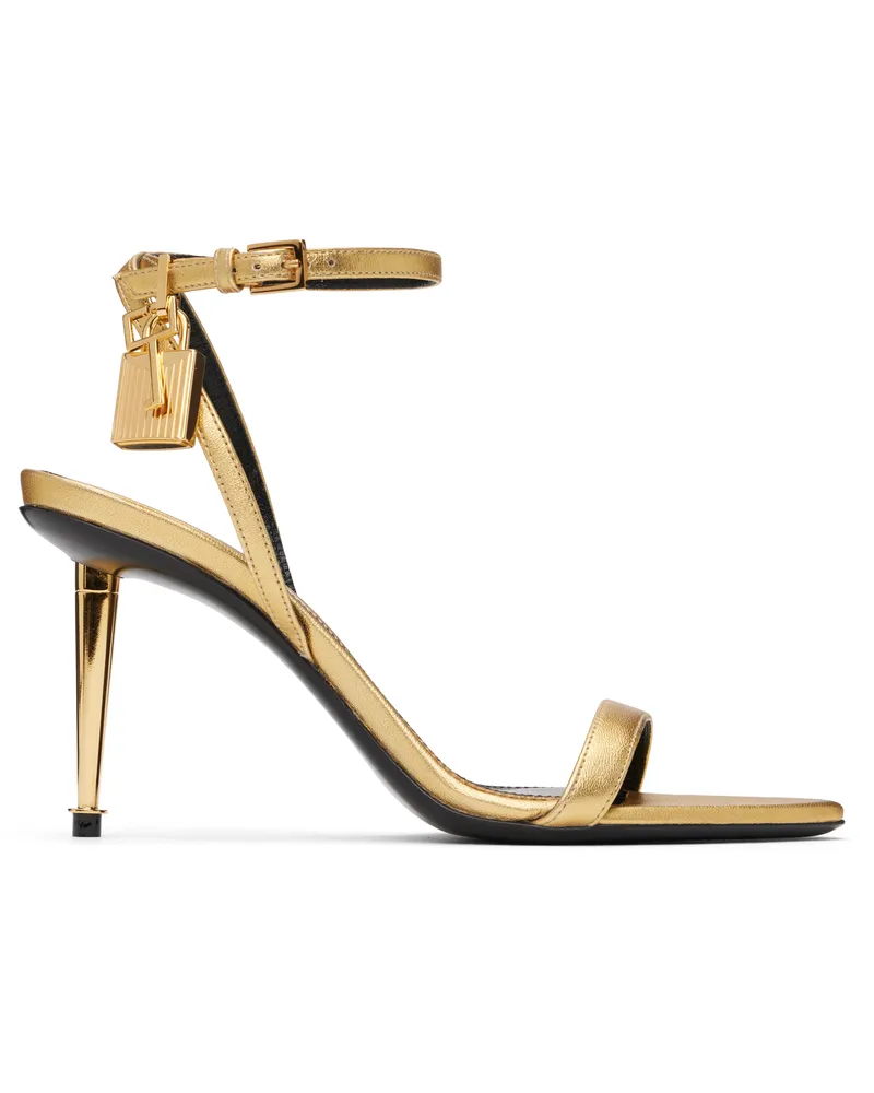 Tom Ford Gold Padlock Pointy Naked Heeled Sandals 1y004