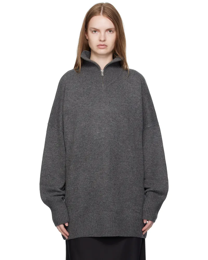 Paris Georgia Gray Oversized Zip Sweater Charcoal