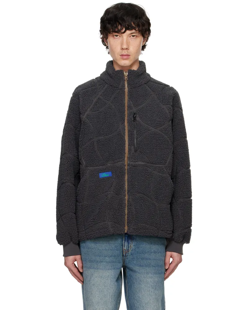 Dime Gray Coverstitch Sherpa Fleece Jacket Charcoal