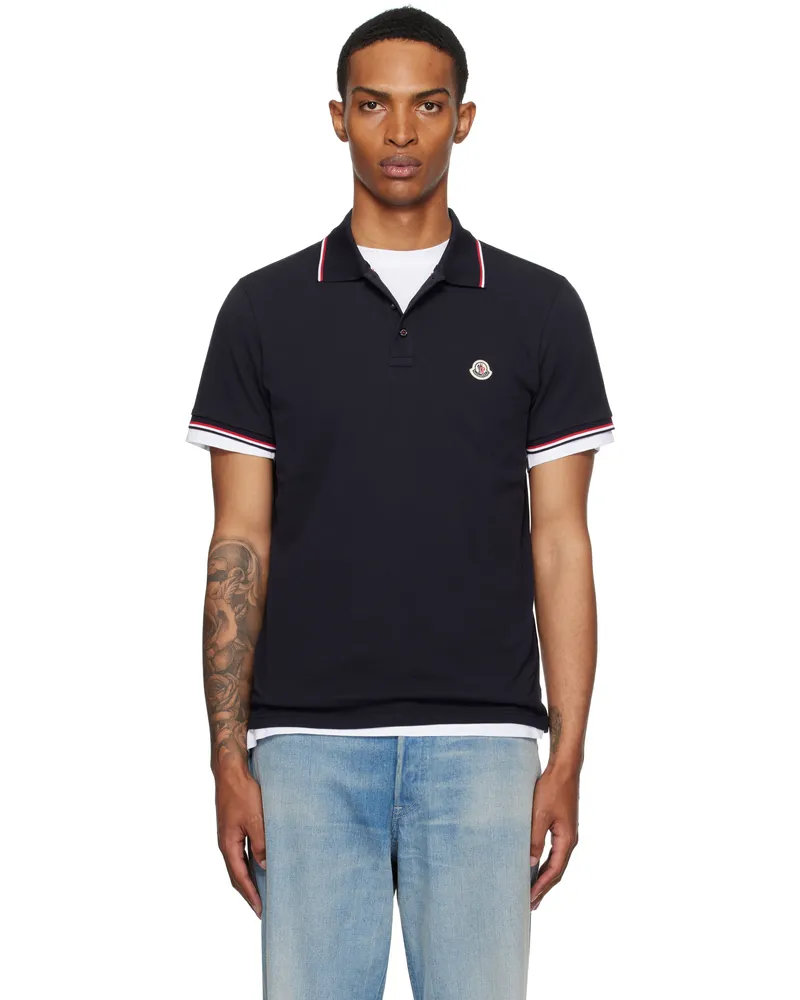 Moncler Navy Tricolor-Trimmed Cotton Piquet Polo 77x