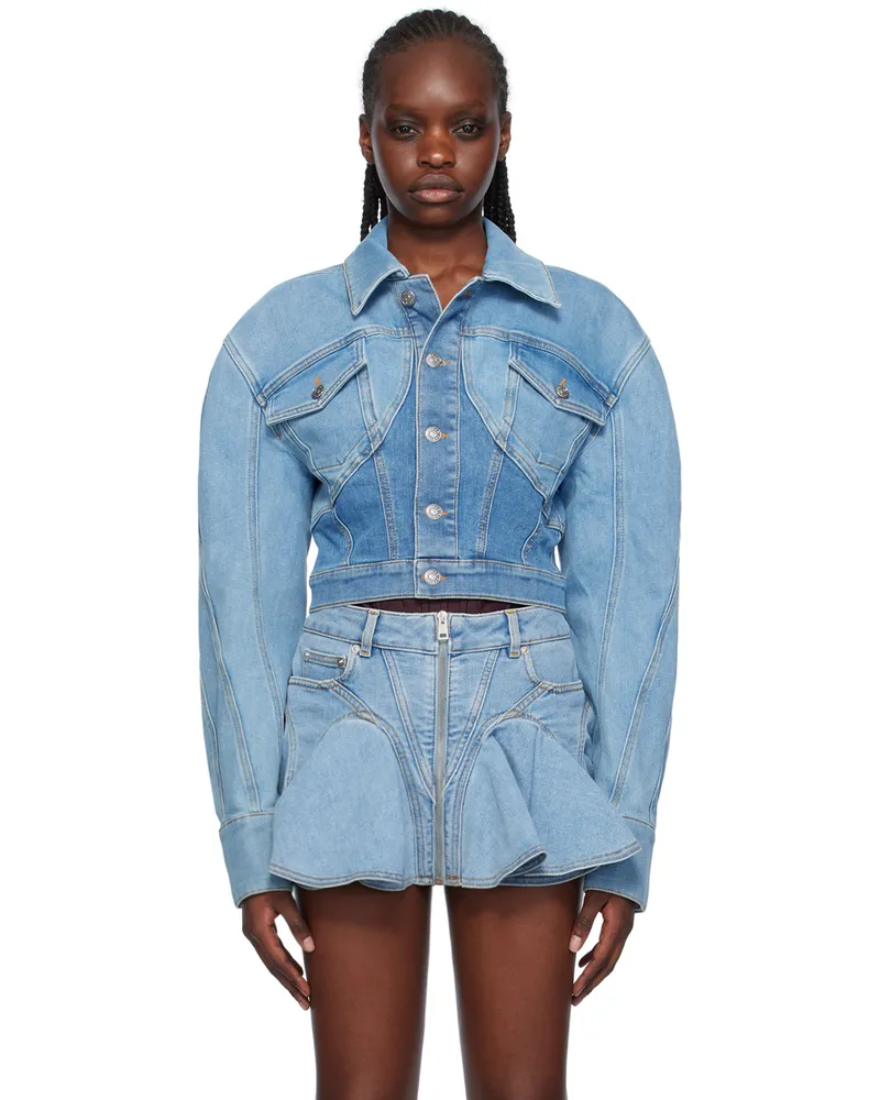 Thierry Mugler Blue Cropped Denim Jacket B6403