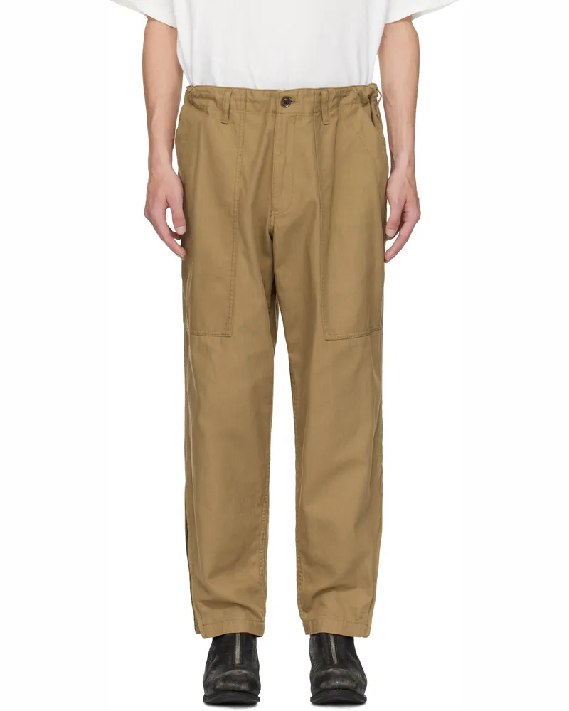 Yohji Yamamoto Beige BS Herringbone Hem Zip Painter Trousers 1