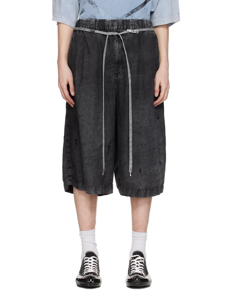 MIHARAYASUHIRO Black Aged Linen Wide Shorts Black