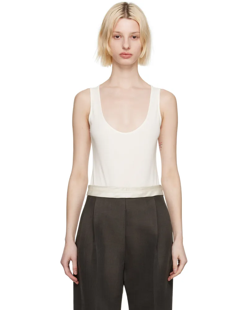 GIA STUDIOS White Scoop Neck Bodysuit Cream