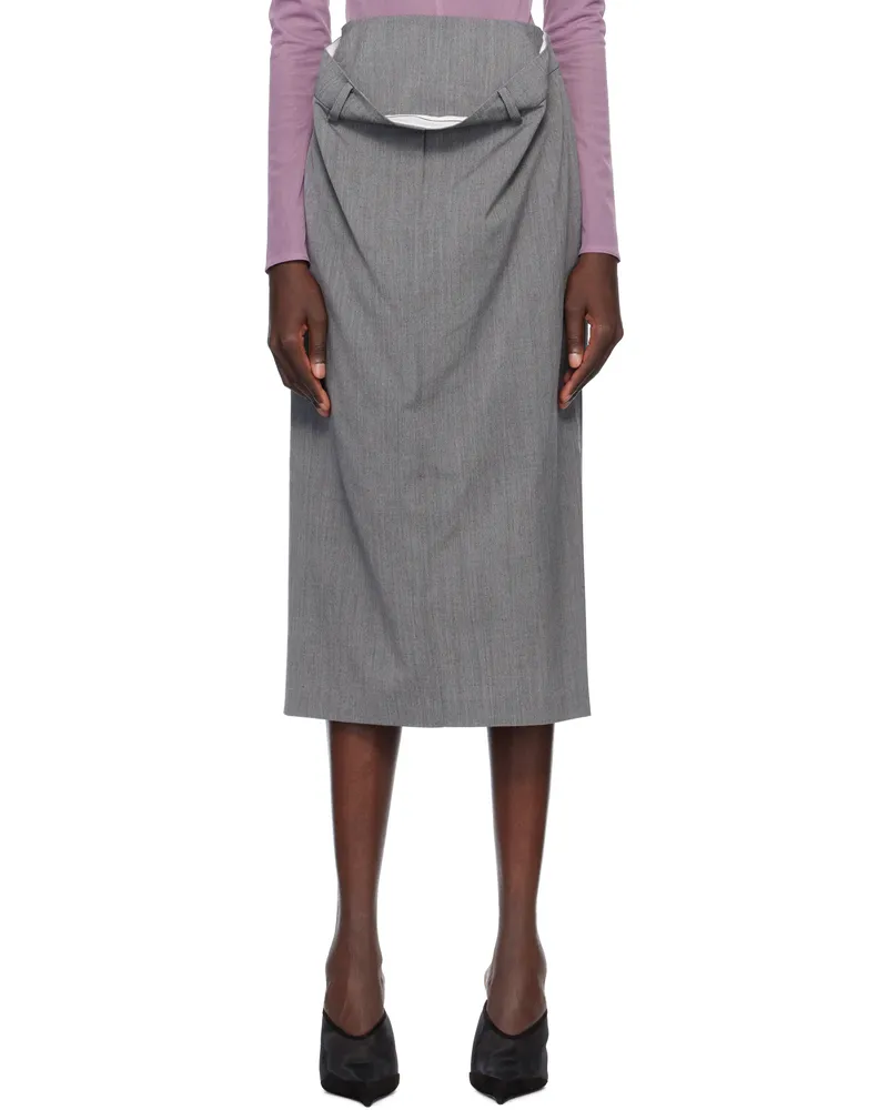 pushBUTTON Gray Kangaroo Midi Skirt Grey