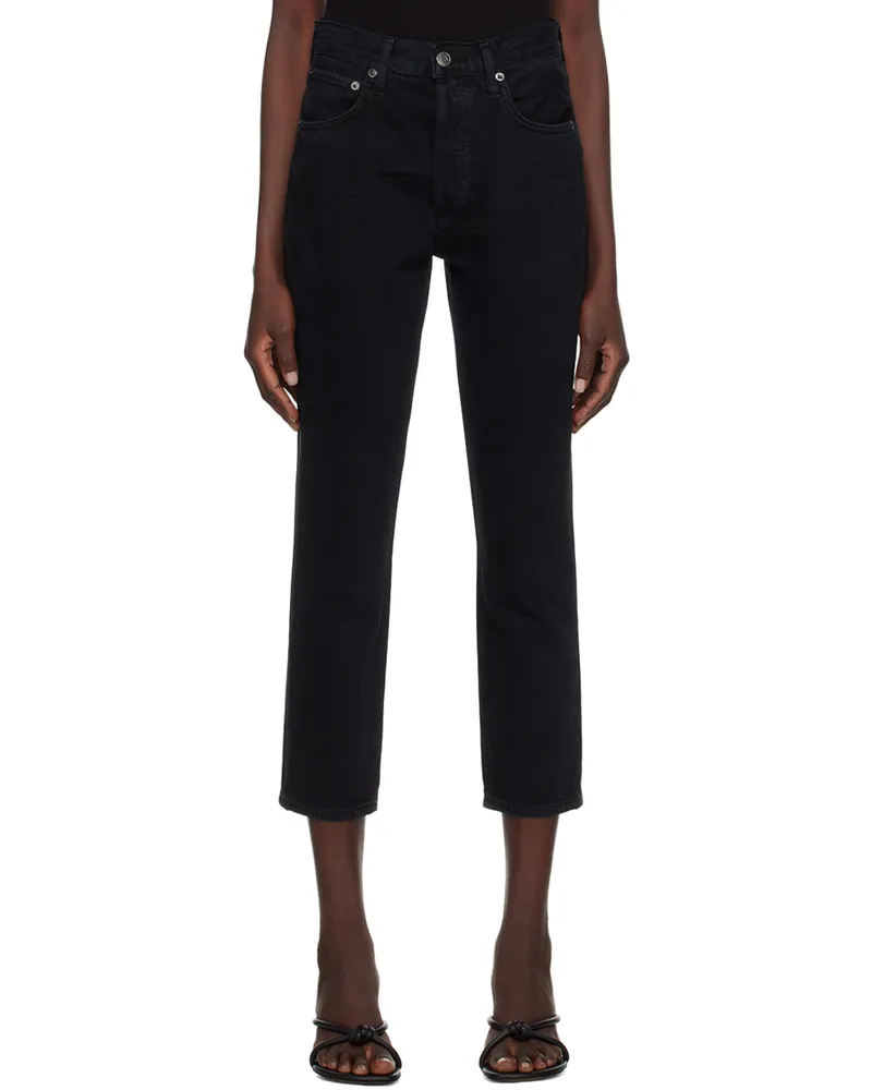 AGOLDE Black Riley Jeans Crushed