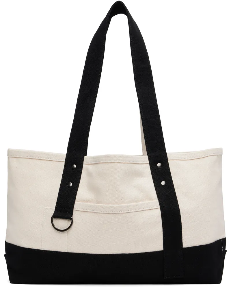 Yohji Yamamoto Off-White & Black Big Washer Canvas Tote 1