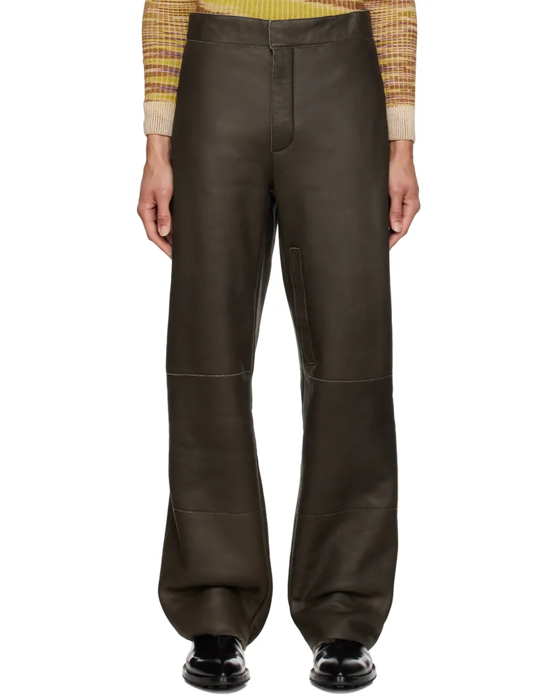 Jacquemus Khaki 'Le Pantalon Pastre' Leather Pants Dark