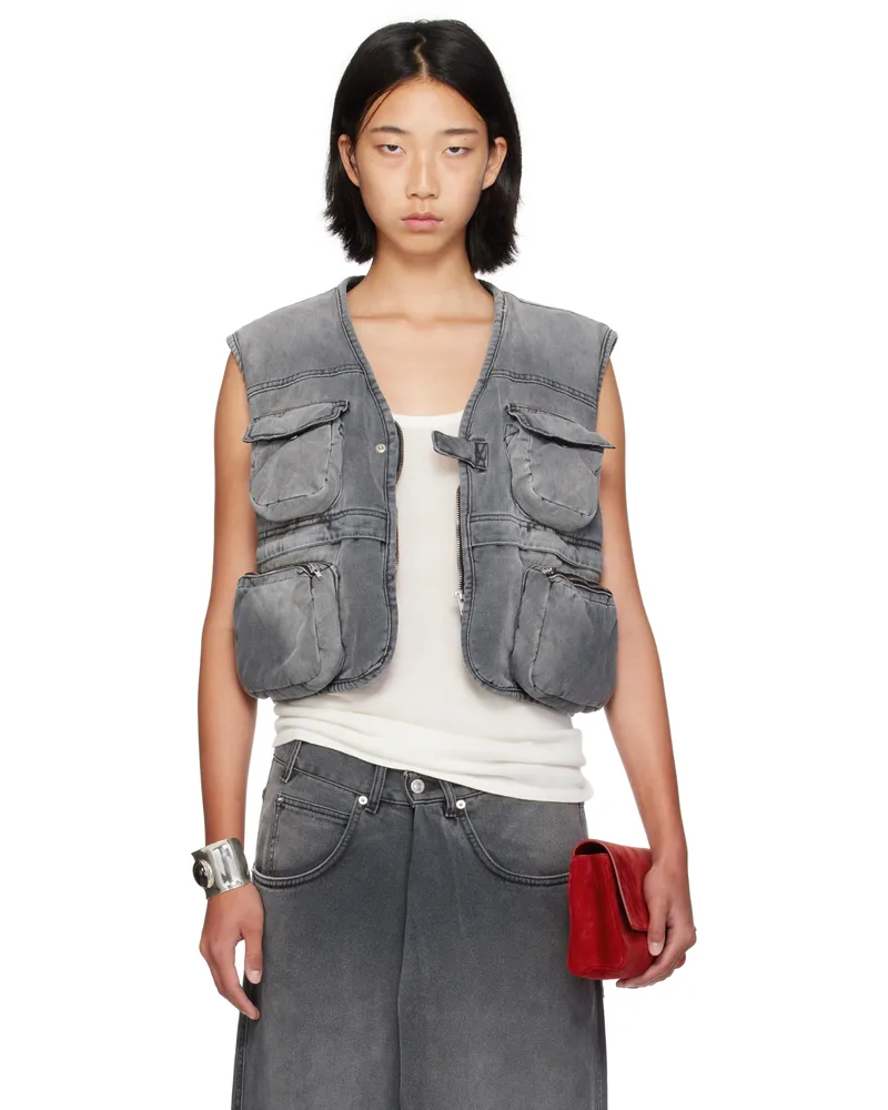 LU'U DAN Gray Wadded Denim Cargo Vest Outcast