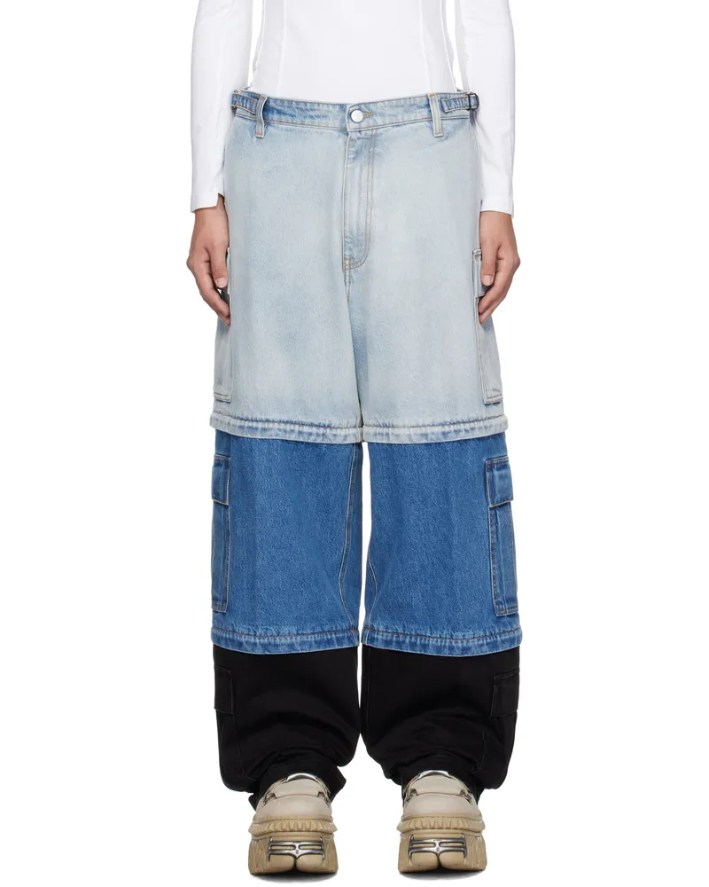 VETEMENTS Blue & Black Runway Deconstructed Cargo Pants Light