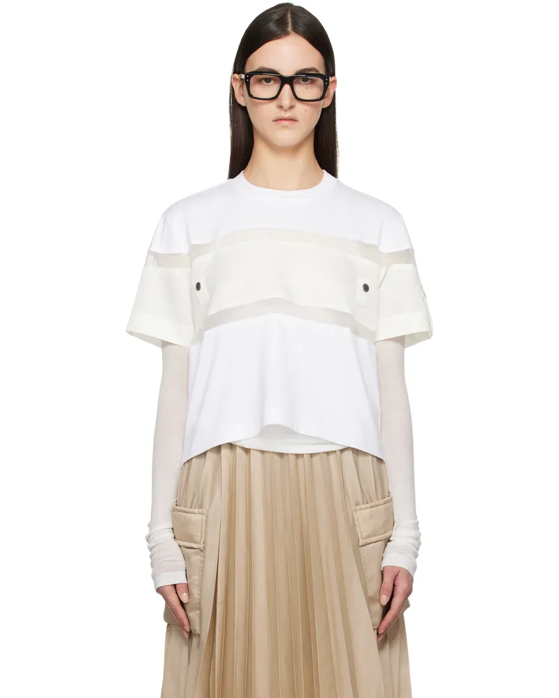 Sacai White Nylon Twill Mix Cotton Jersey T-shirt 101