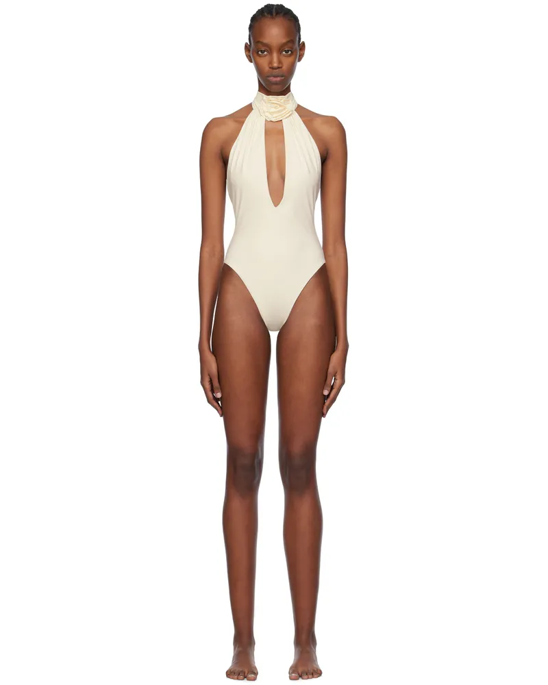 Magda Butrym Off-White Halterneck Swimsuit Cream