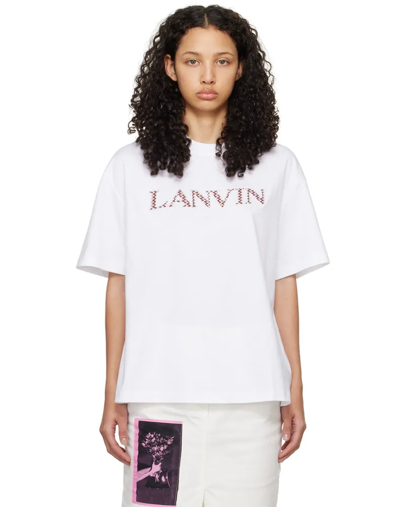 Lanvin White Oversized Embroidered Curb T-Shirt 01