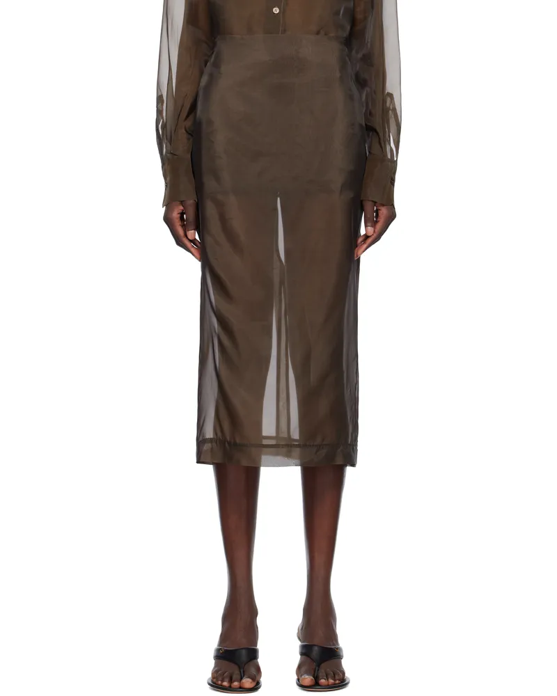 FRANKIE Shop Brown Peri Sheer Midi Skirt 200